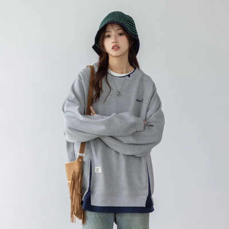 PAZZO Heavyweight Mock Two Piece Crew Neck Sweatshirt Coat Unisex-6