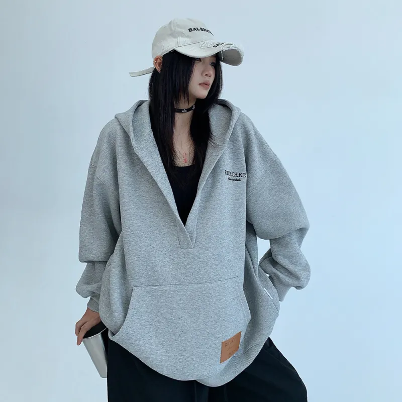 PAZZO Embroidery Large V Neck Hoodie Women's-4
