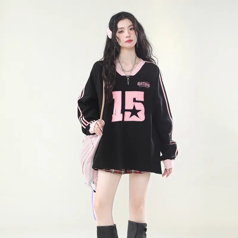 PAZZO Sporty Style V Neck Webbing Sweatshirt Women's-11