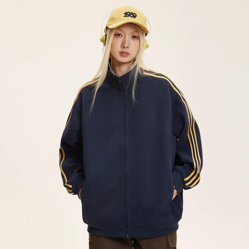 PAZZO Striped Stand Collar Cardigan Sweatshirt Unisex-7