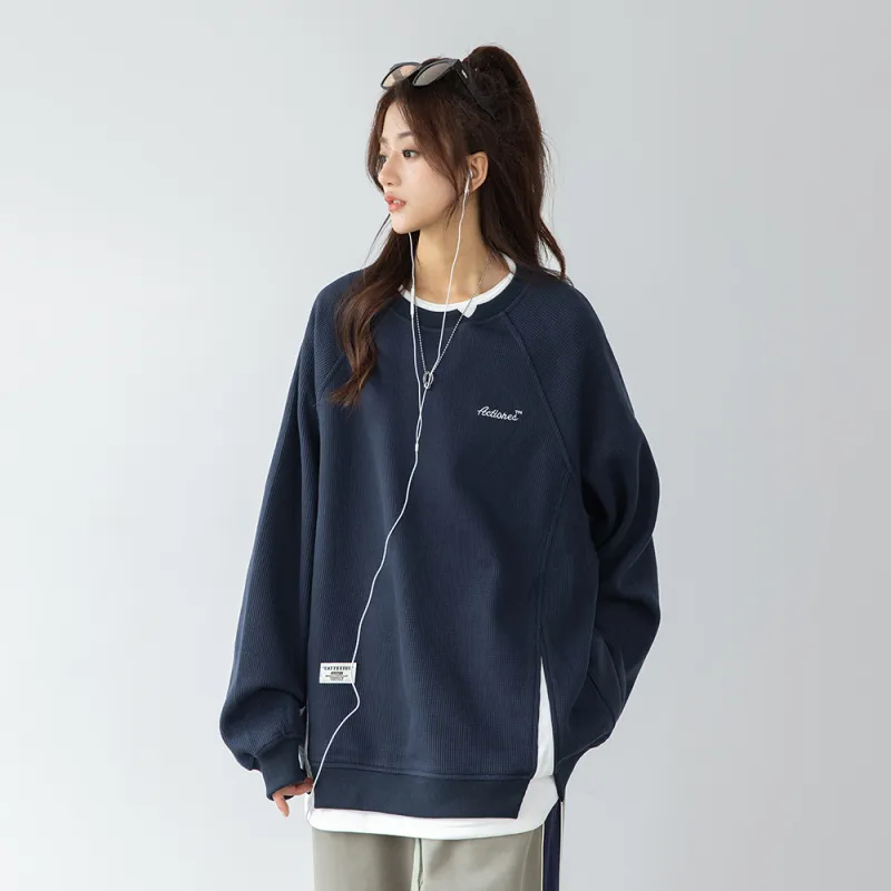 PAZZO Heavyweight Mock Two Piece Crew Neck Sweatshirt Coat Unisex-13