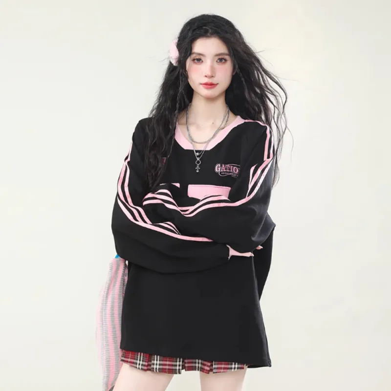 PAZZO Sporty Style V Neck Webbing Sweatshirt Women's-13
