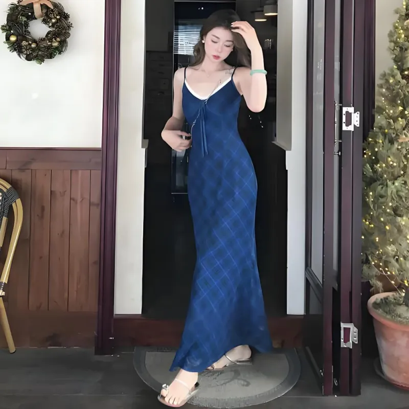 PAZZO Slip Dresses Women's Blue-4