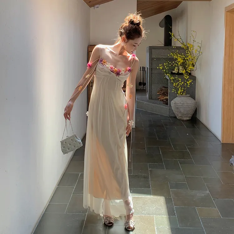 PAZZO Slip Dress Women's Beige Apricot-3