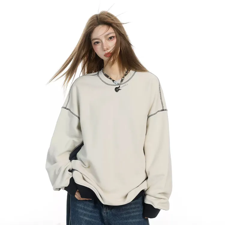 PAZZO Patchwork Color Block Raglan Sleeve Sweatshirt Unisex-3