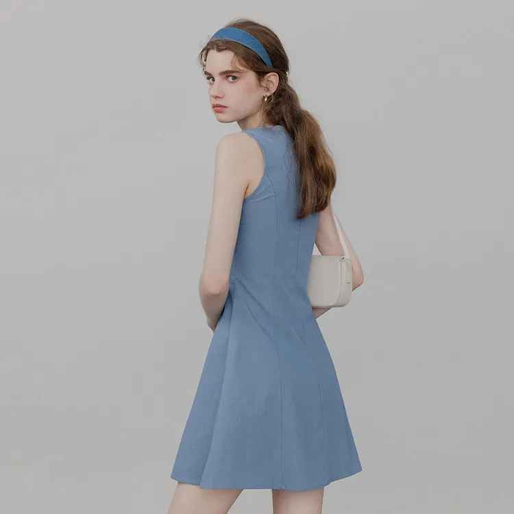 PAZZO Sleeveless Dress Women's Denim Blue-7