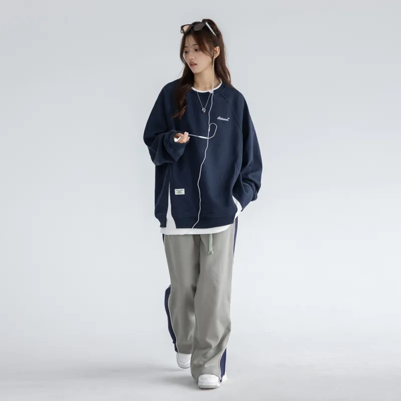PAZZO Heavyweight Mock Two Piece Crew Neck Sweatshirt Coat Unisex-14