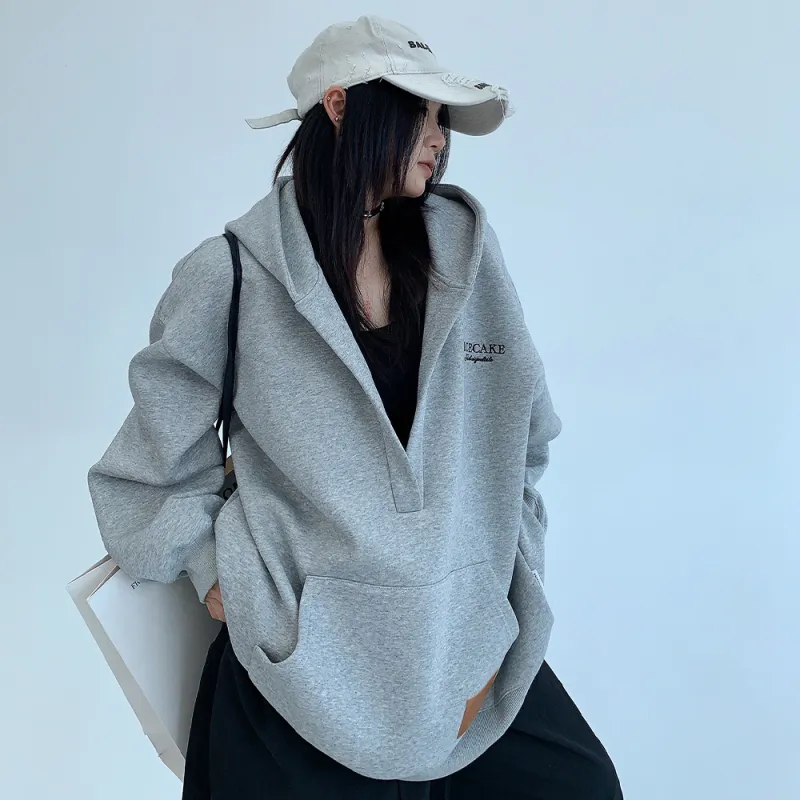 PAZZO Embroidery Large V Neck Hoodie Women's-6