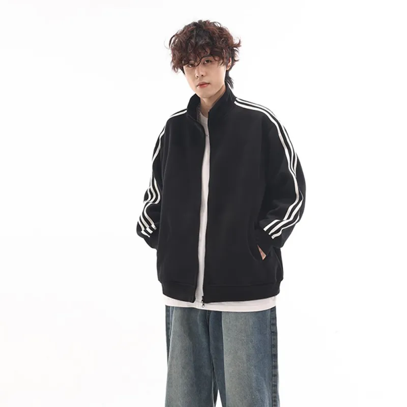 PAZZO Striped Stand Collar Cardigan Sweatshirt Unisex-15