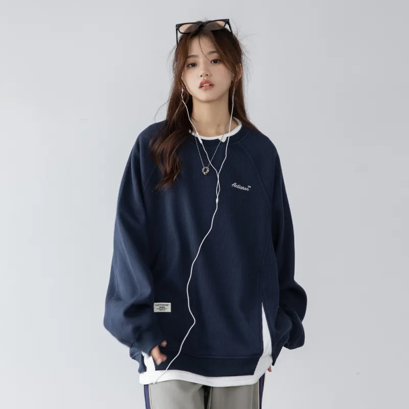 PAZZO Heavyweight Mock Two Piece Crew Neck Sweatshirt Coat Unisex-10