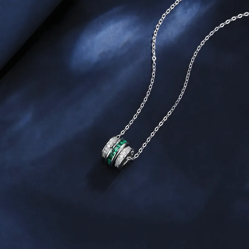 KOYOOME S925 Sterling Silver Cultured Emerald Round Bead Chain Unisex-3