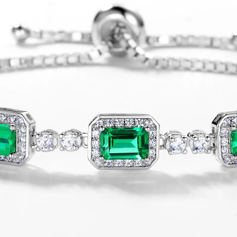 KOYOOME S925 Sterling Silver Cultured Emerald Bracelets Unisex-2