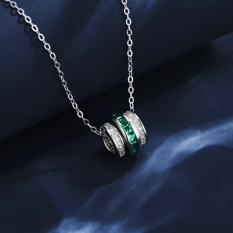 KOYOOME S925 Sterling Silver Cultured Emerald Round Bead Chain Unisex-2