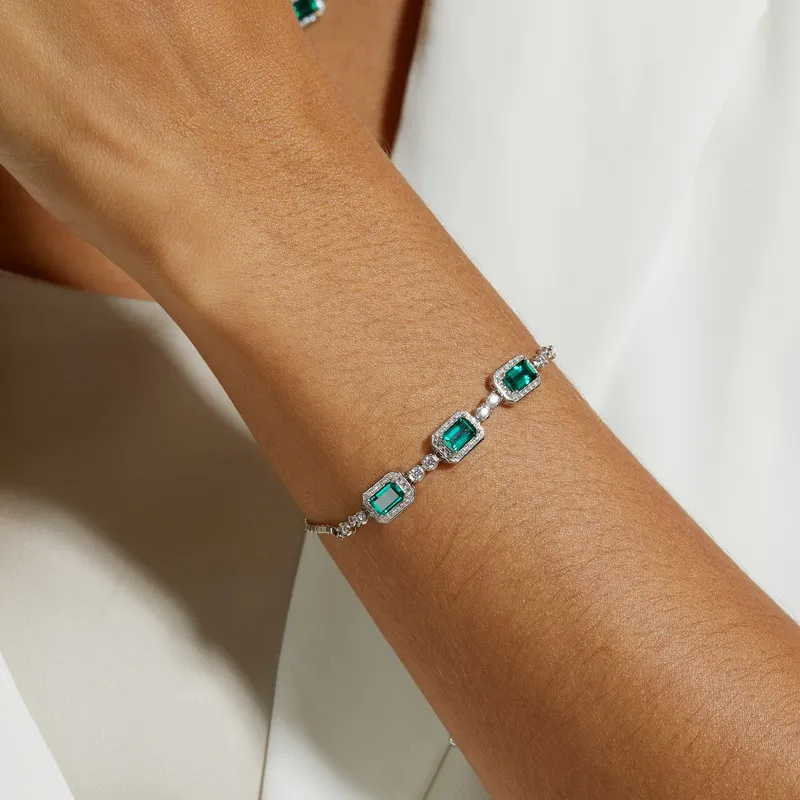 KOYOOME S925 Sterling Silver Cultured Emerald Bracelets Unisex-1