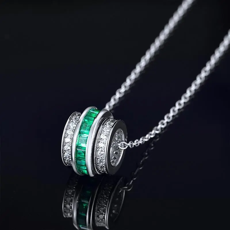 KOYOOME S925 Sterling Silver Cultured Emerald Round Bead Chain Unisex-1