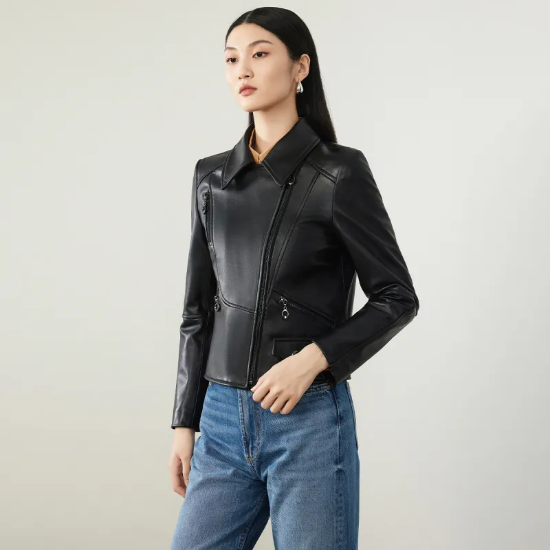 FORTEI Leather Jacket Women's Black-4