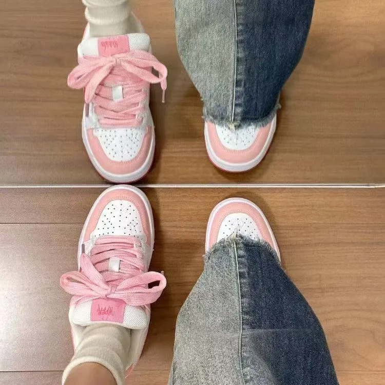WJA Slip-Resistant Cushioning Impact Resistance Wear-Resistant Lightweight Low-Top Skateboard Shoes Women's Red Pink-4