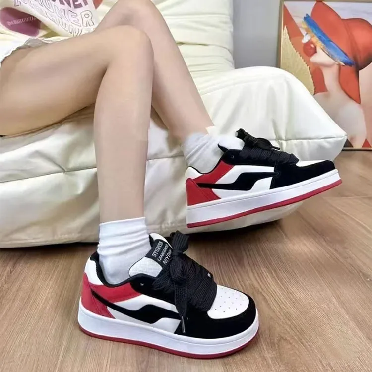 WJA Low Top Skateboard Shoes Unisex White Black Red-11