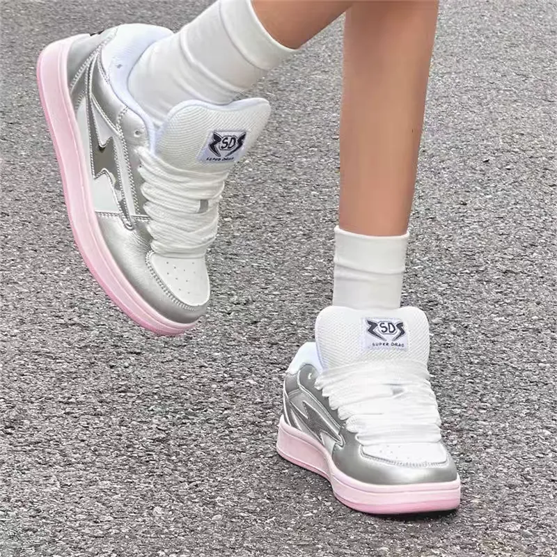 WJA Slip Resistant Cushioning Impact Resistance Wear Resistant Lightweight Low Top Skateboard Shoes Women's Silver Pink-2
