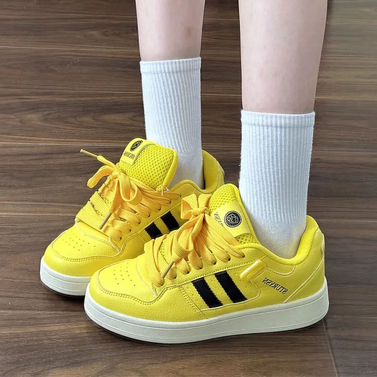 WJA Anti Slip Wear Resistant Lightweight Breathable Low Top Skateboard Shoes Unisex Electric Mother Yellow-5