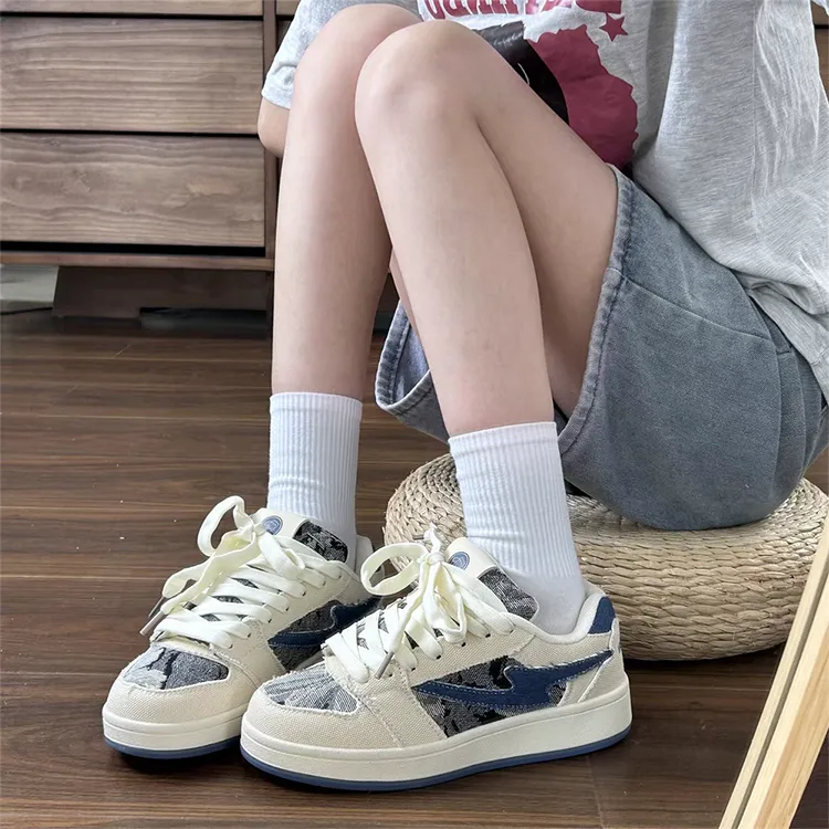 WJA Warm Slip Resistant Cushioning Wear Resistant Lightweight Low Top Skateboard Shoes Unisex Denim Blue-6