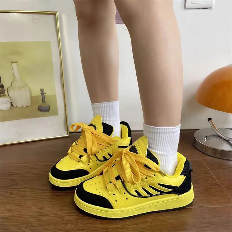 WJA Coverage Slip-Resistant Impact Resistance Wear-Resistant Lightweight Low-Top Skateboard Shoes Women's Yellow Black-4