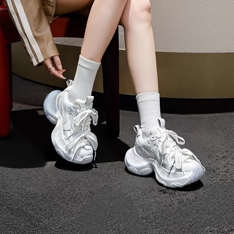 WJA Chunky Sneakers Women's Mid Top White/Gray-2