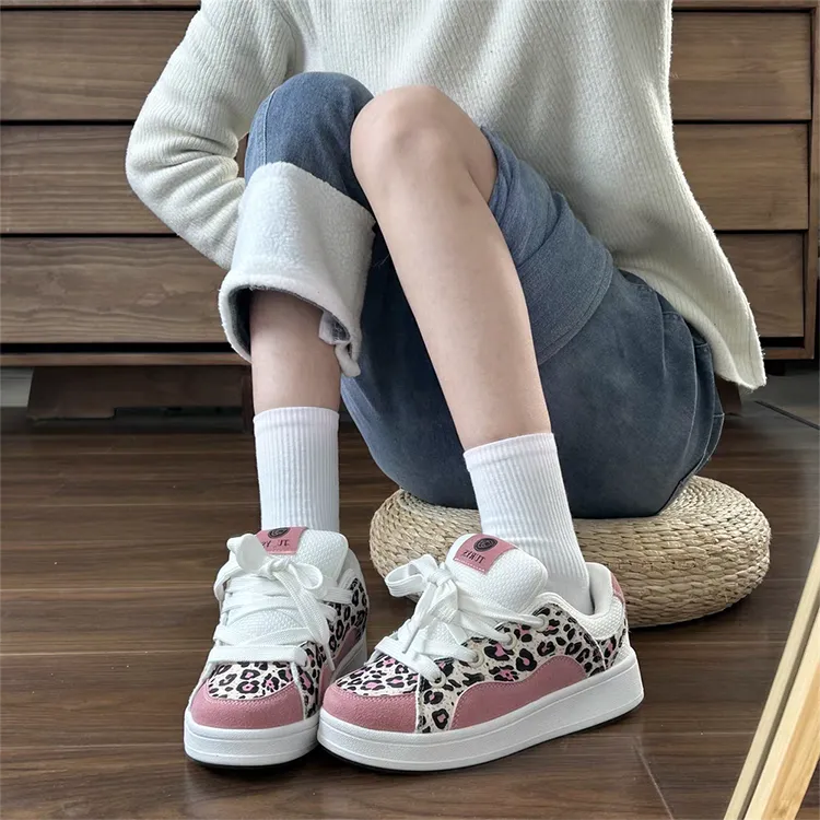 WJA Anti-Slip And Wear-Resistant Lightweight Low-Top Skateboard Shoes Women's Leopard Pink-6