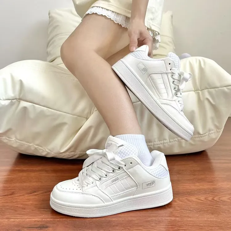 WJA Slip Resistant Cushioning Impact Resistance Wear Resistant Lightweight Low Top Skateboard Shoes Women's White-4