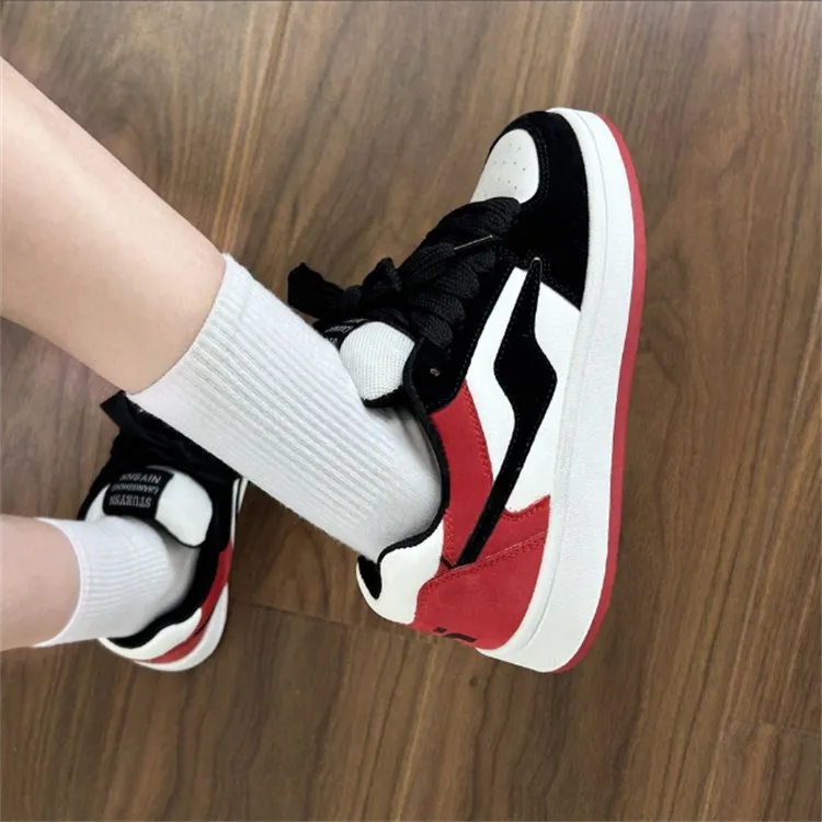 WJA Low Top Skateboard Shoes Unisex White Black Red-9