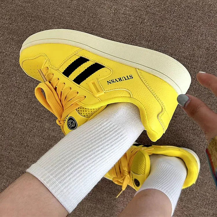 WJA Anti Slip Wear Resistant Lightweight Breathable Low Top Skateboard Shoes Unisex Electric Mother Yellow-3