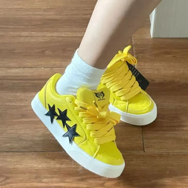 WJA Anti Slip Wear Resistant Lightweight Breathable Low Top Skateboard Shoes Women's Electric Mother Yellow-2