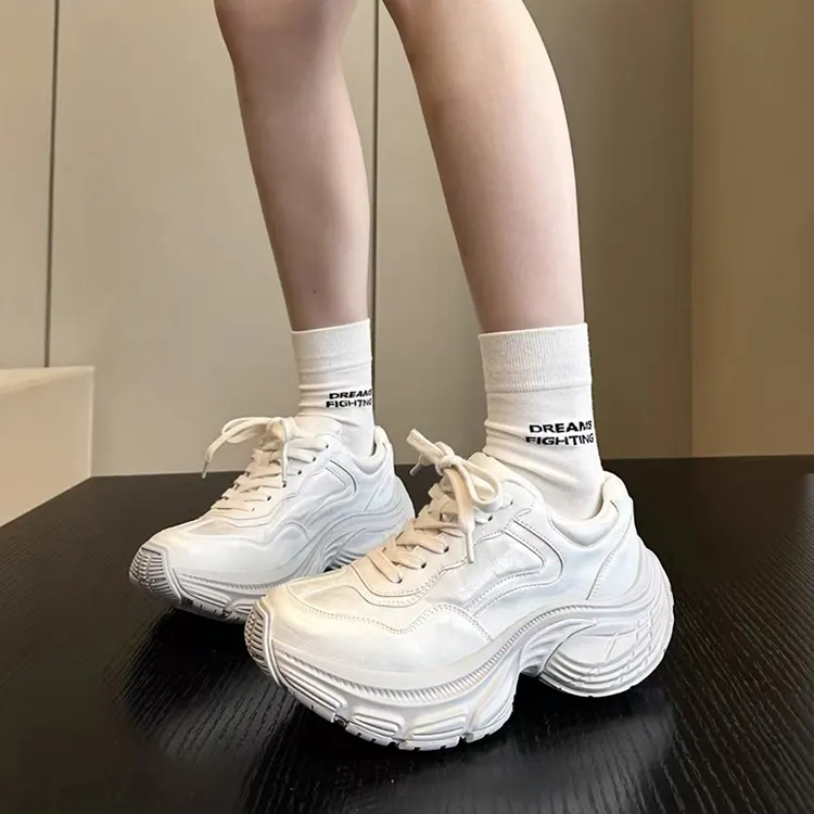 WJA Anti Slip Wear Resistant Low Top Chunky Sneakers Women's Champagne Silver-1