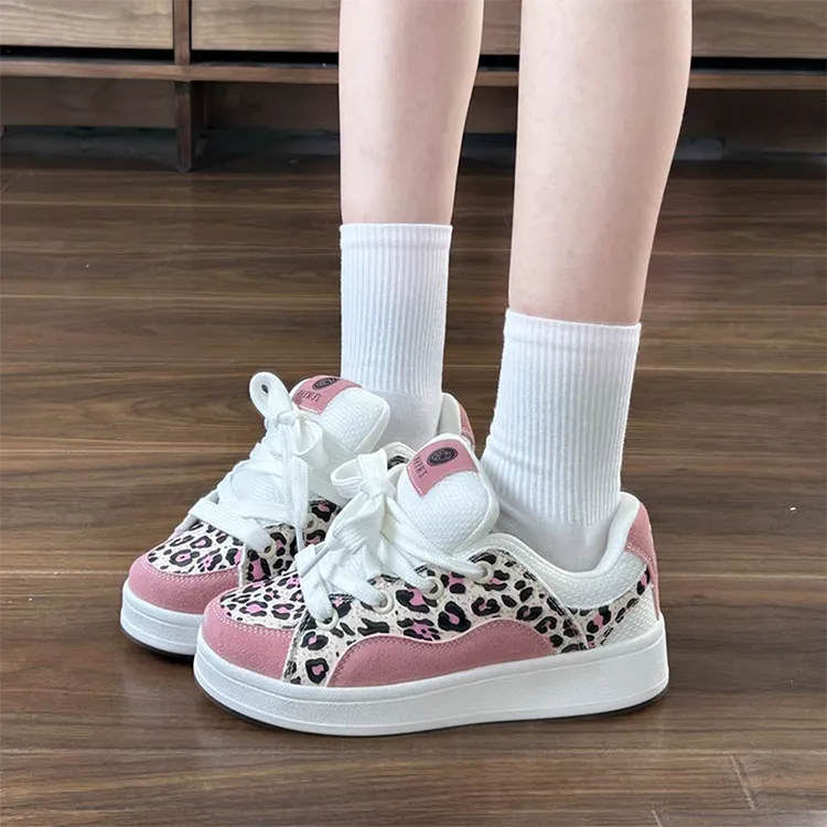 WJA Anti-Slip And Wear-Resistant Lightweight Low-Top Skateboard Shoes Women's Leopard Pink-9