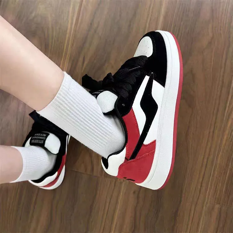 WJA Low Top Skateboard Shoes Unisex White Black Red-3