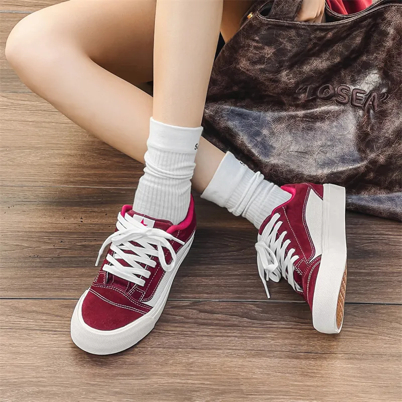 WJA Slip Resistant Cushioning Abrasion Resistant Lightweight Breathable Low Top Skateboard Shoes Unisex Burgundy-1