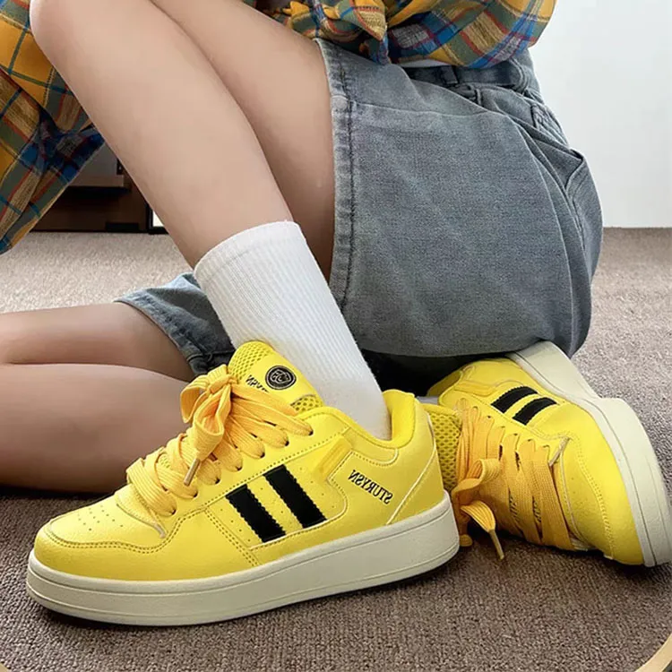 WJA Anti Slip Wear Resistant Lightweight Breathable Low Top Skateboard Shoes Unisex Electric Mother Yellow-2