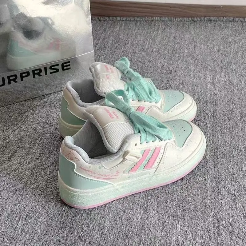 WJA Slip Resistant Cushioning Impact Resistance Wear Resistant Lightweight Low Top Skateboard Shoes Women's Pink Green-3