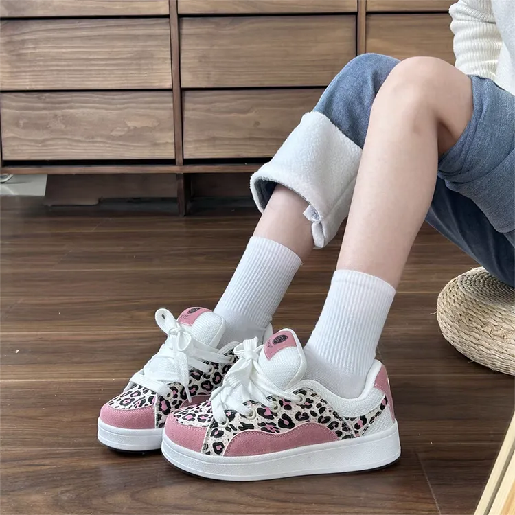 WJA Anti-Slip And Wear-Resistant Lightweight Low-Top Skateboard Shoes Women's Leopard Pink-3