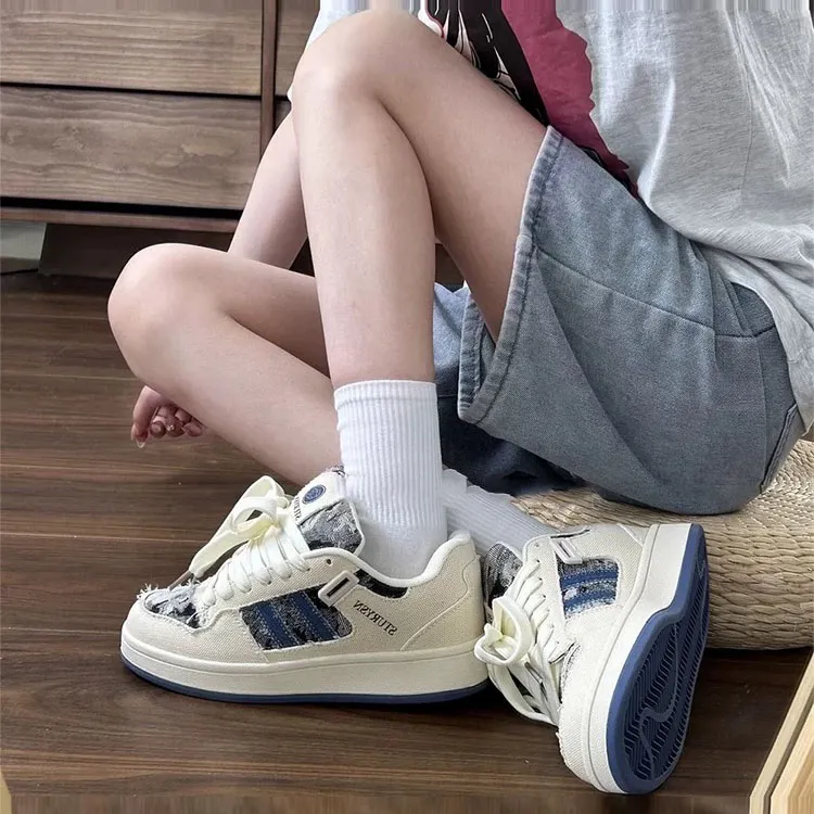 WJA Slip Resistant Cushioning Wear Resistant Lightweight Breathable Low Top Skateboard Shoes Women's Denim Blue-7
