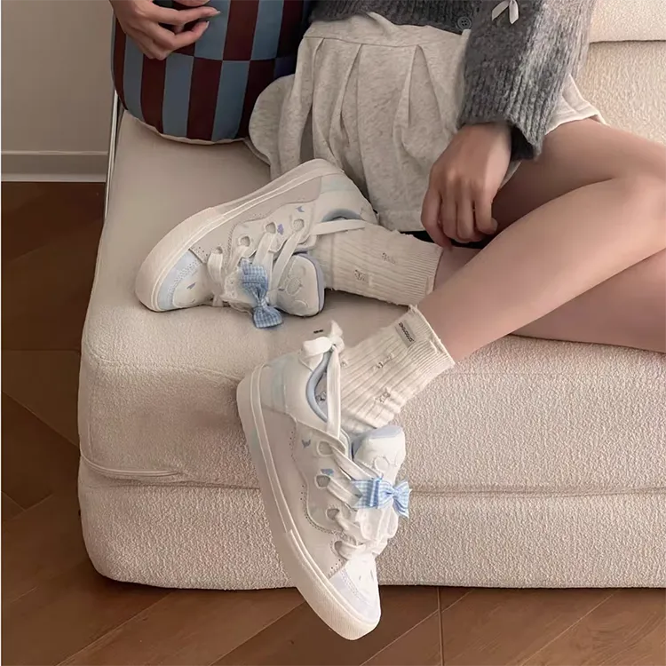 WJA Slip Resistant Cushioning Impact Resistance Wear Resistant Lightweight Low Top Skateboard Shoes Women's White Blue-7