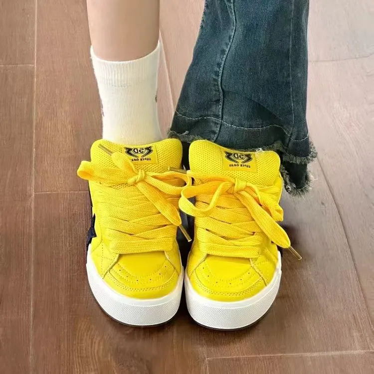 WJA Anti Slip Wear Resistant Lightweight Breathable Low Top Skateboard Shoes Women's Electric Mother Yellow-4