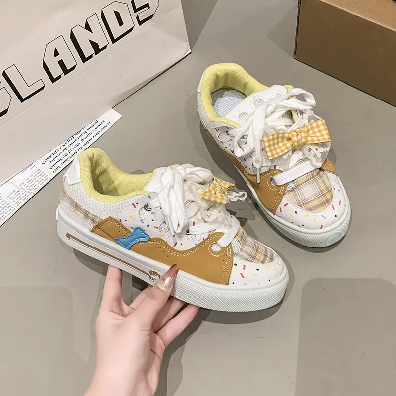 WJA Skateboard Shoes Women's Low Top Yellow-4