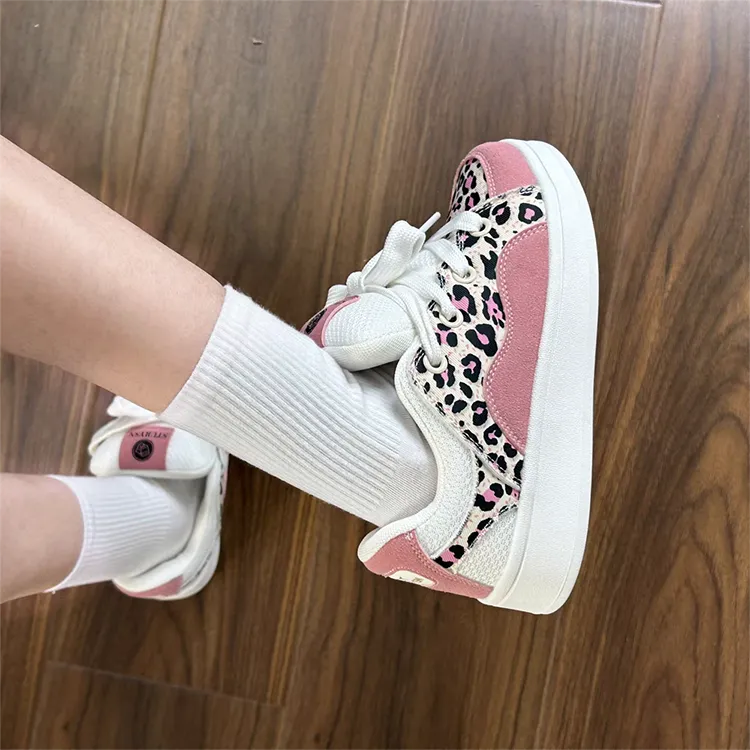 WJA Anti-Slip And Wear-Resistant Lightweight Low-Top Skateboard Shoes Women's Leopard Pink-7