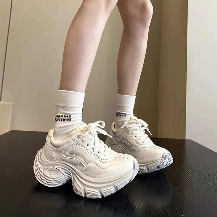 WJA Anti Slip Wear Resistant Low Top Chunky Sneakers Women's Champagne Silver-4