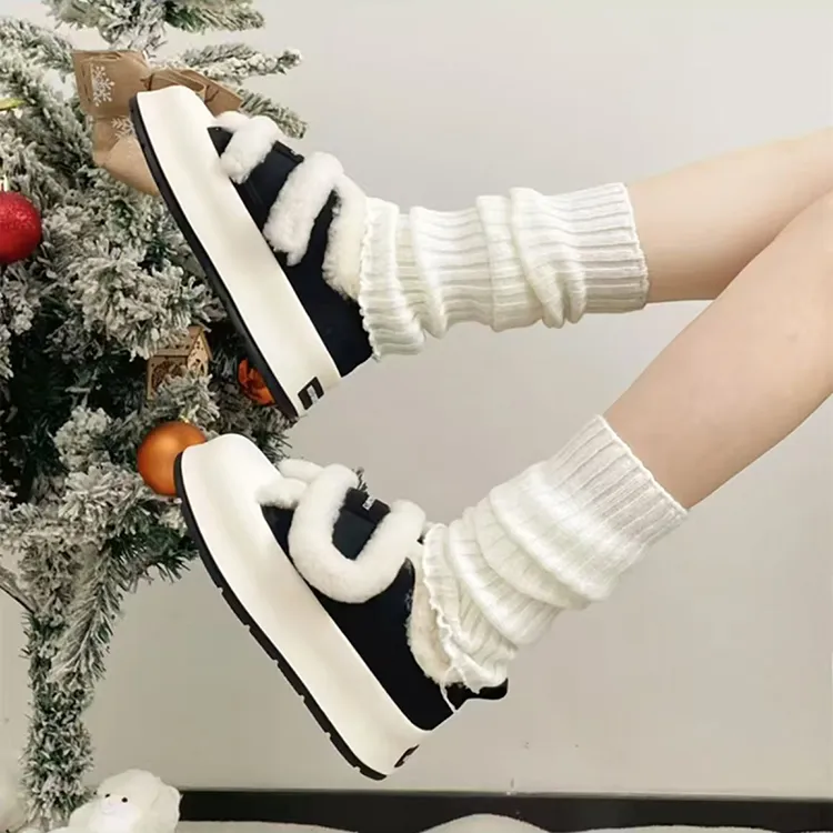 WJA Warm Cushioning Height Increasing Wear-Resistant Slip-Resistant Low-Top Skateboard Shoes Women's White-6