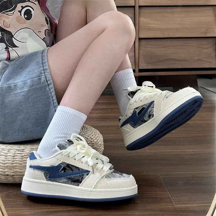 WJA Warm Slip Resistant Cushioning Wear Resistant Lightweight Low Top Skateboard Shoes Unisex Denim Blue-9