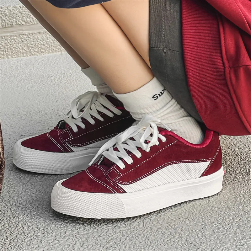 WJA Slip Resistant Cushioning Abrasion Resistant Lightweight Breathable Low Top Skateboard Shoes Unisex Burgundy-3