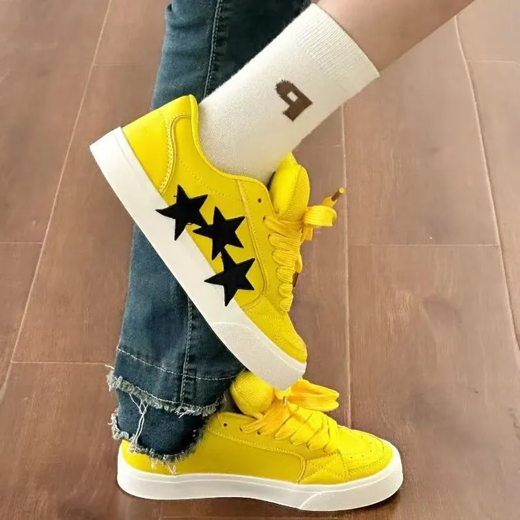 WJA Anti Slip Wear Resistant Lightweight Breathable Low Top Skateboard Shoes Women's Electric Mother Yellow-5