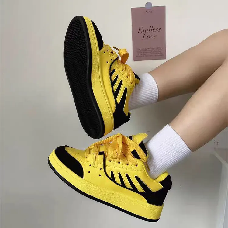 WJA Coverage Slip-Resistant Impact Resistance Wear-Resistant Lightweight Low-Top Skateboard Shoes Women's Yellow Black-1